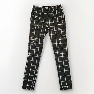 Hot Topic Cargo Pants Size Large Black Plaid Emo Gothic Grunge Grid Joggers Y2K